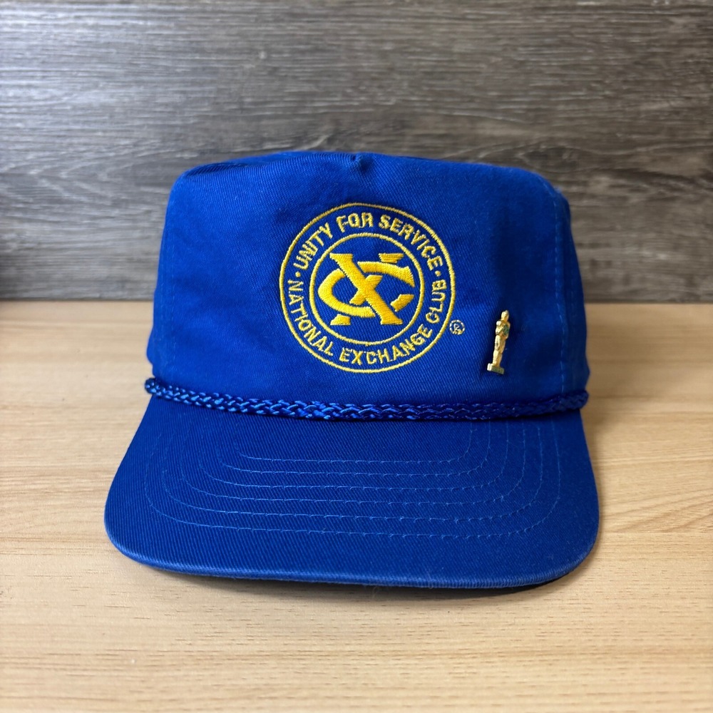 Vintage National Exchange Club Hat Cap Snap Back Blue Trucker